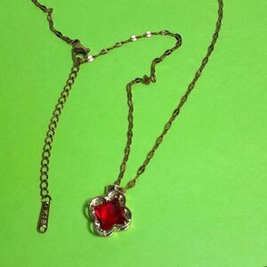 Red and Rhinstone Clover Necklace...NEW